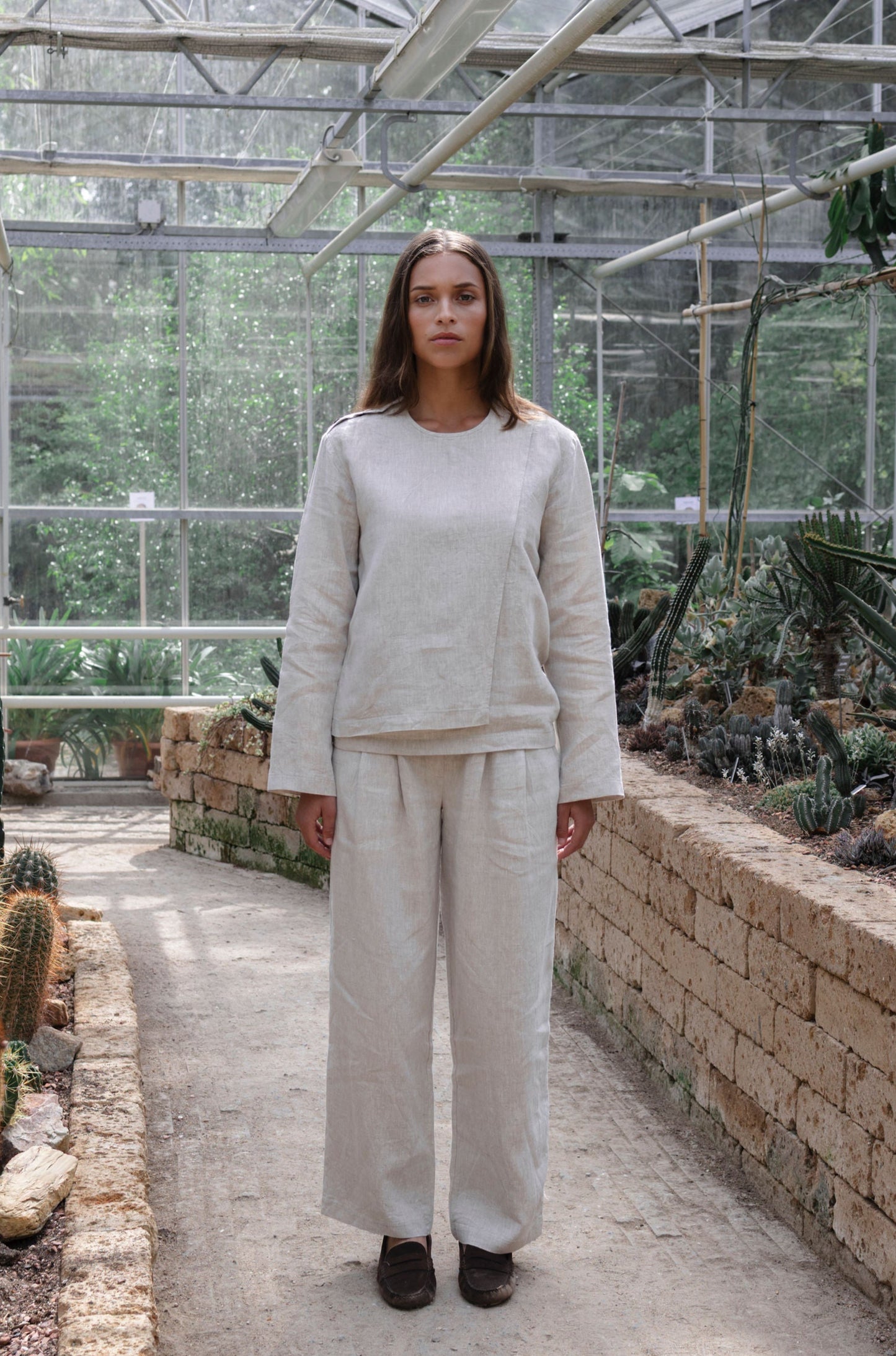 Geplooide linnen broek