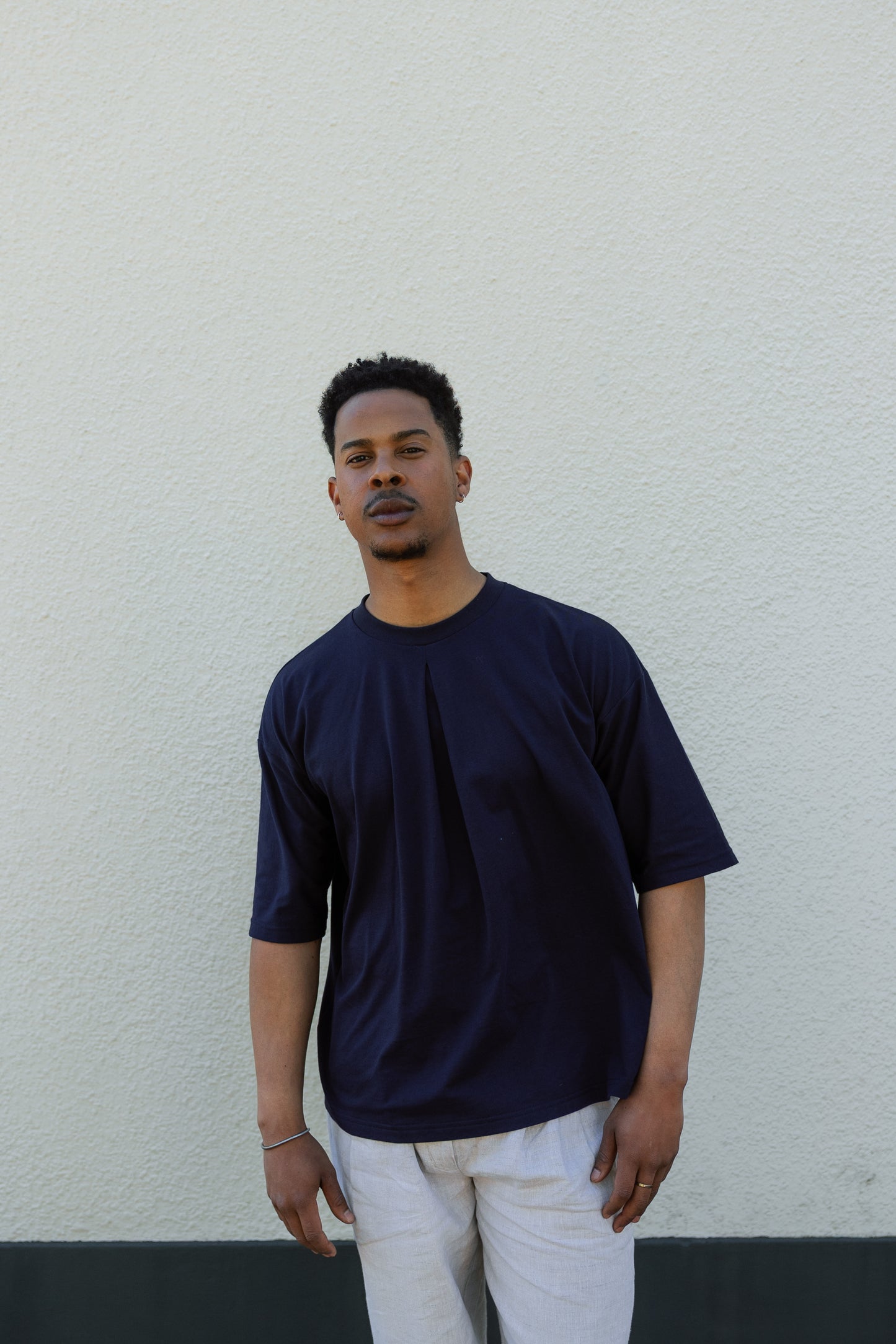 Pleated T-shirt Navy