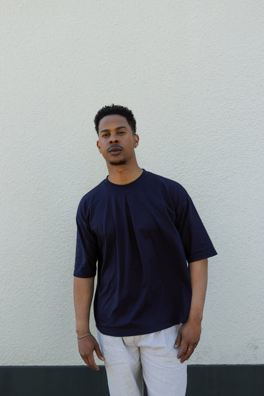 Pleated T-shirt Navy